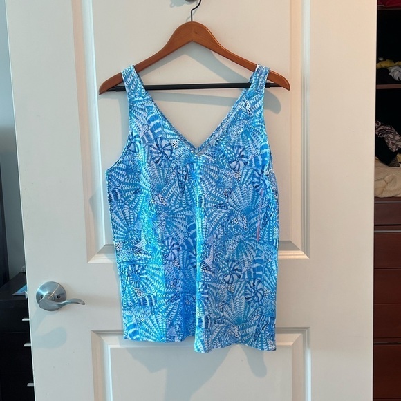 Lilly Pulitzer FLORIN SLEEVELESS LINEN TOP, AMALFI BLUE BY THE SEASHORE - Picture 7 of 16